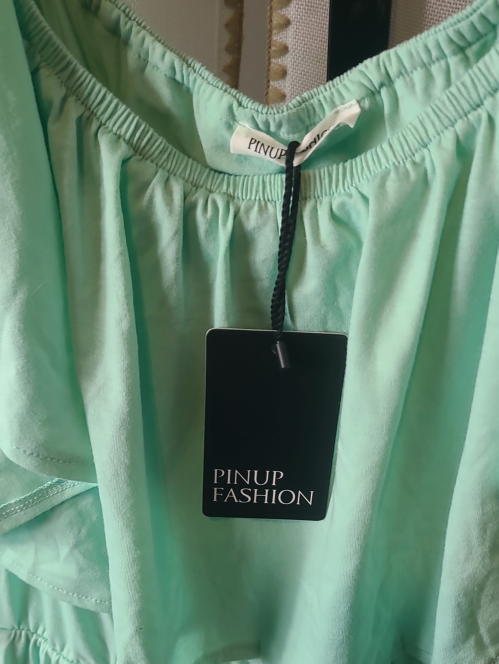 Pinup Fashion Teal/Mint Green Layered Ruffle Off-Shoulder Maxi Dresd 20w. New - Picture 2 of 4